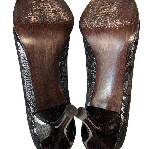 Stuart Weitzman Silver Peep toe Pumps with Black Lace Overlay - Picture 11 of 11